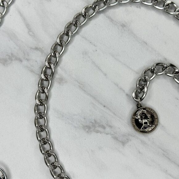 Silver Tone Chain Belt Coin Charm Y2K Body Chain Size Small (S) ✨ - Picture 9 of 10